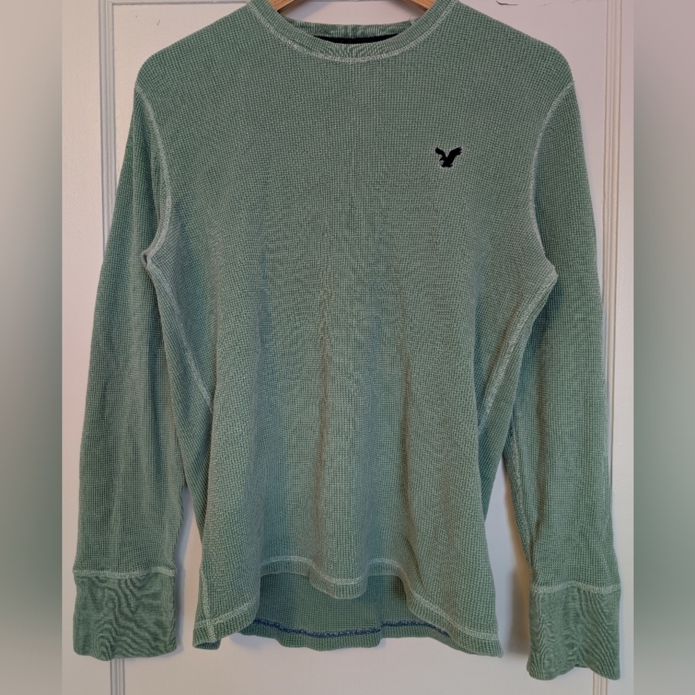 American Eagle Outfitters Mint Long Sleeve Waffle Shirt